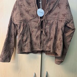 Storia Chocolate Floral Tie-Front Jacket